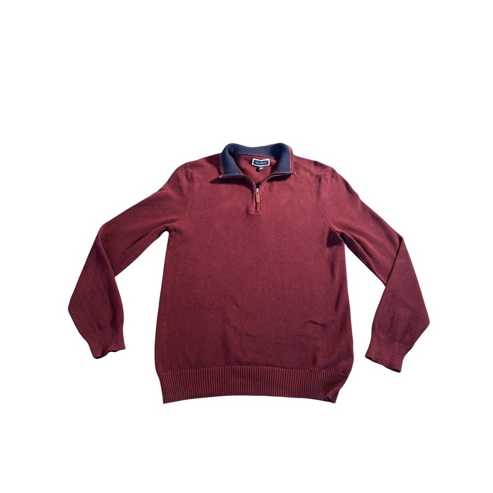 Club Room Mens Burgundy Textured‎ Quarter Zip Pullover Sweater Mock Neck XL